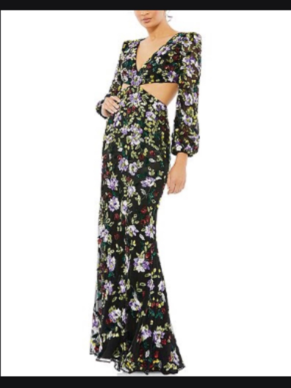 Mac Duggal Floral Embellished Cutout Gown